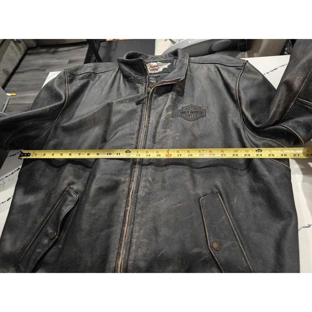 Harley Davidson Men’s 3XL Distressed Leather Motorcycle Jacket Brown Black Heavy